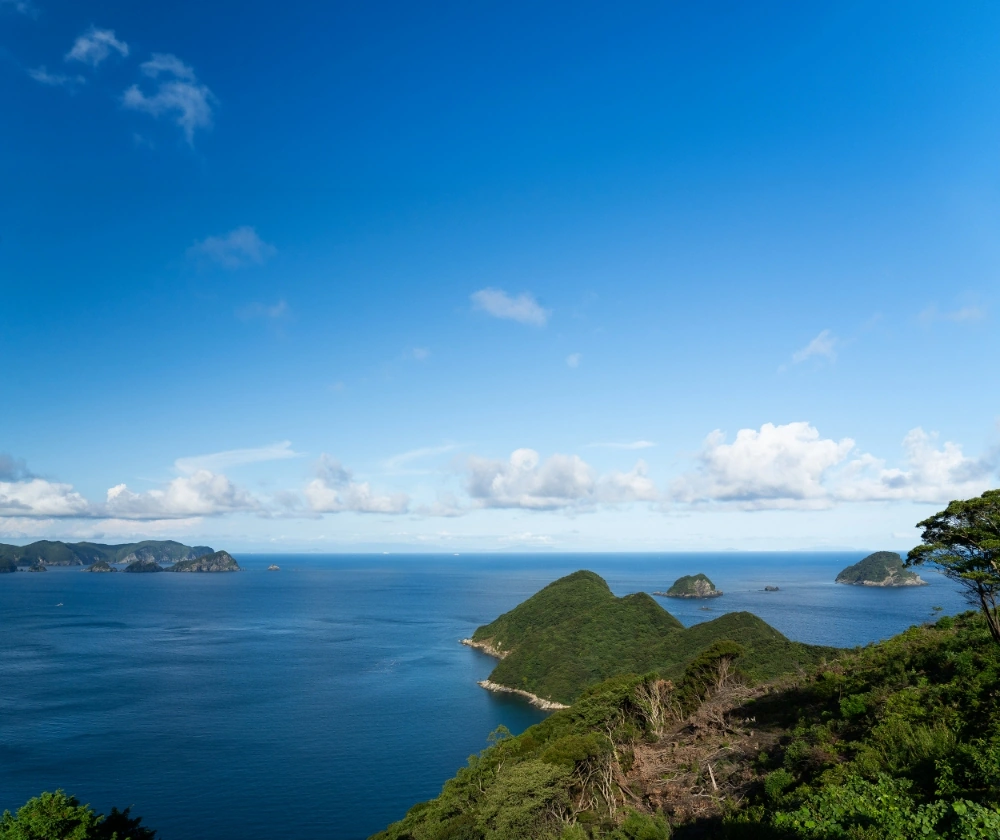 豊後水道の青い海と、緑の島々
