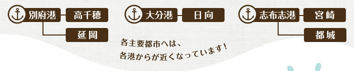 各主要都市へは、各港からが近くなっています！